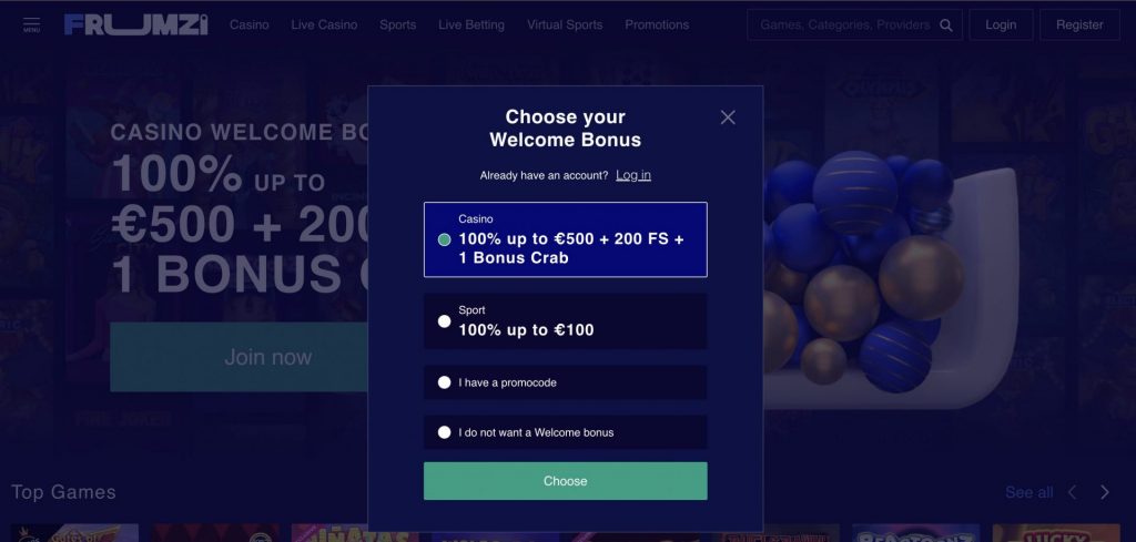 Frumzi Casino Registration